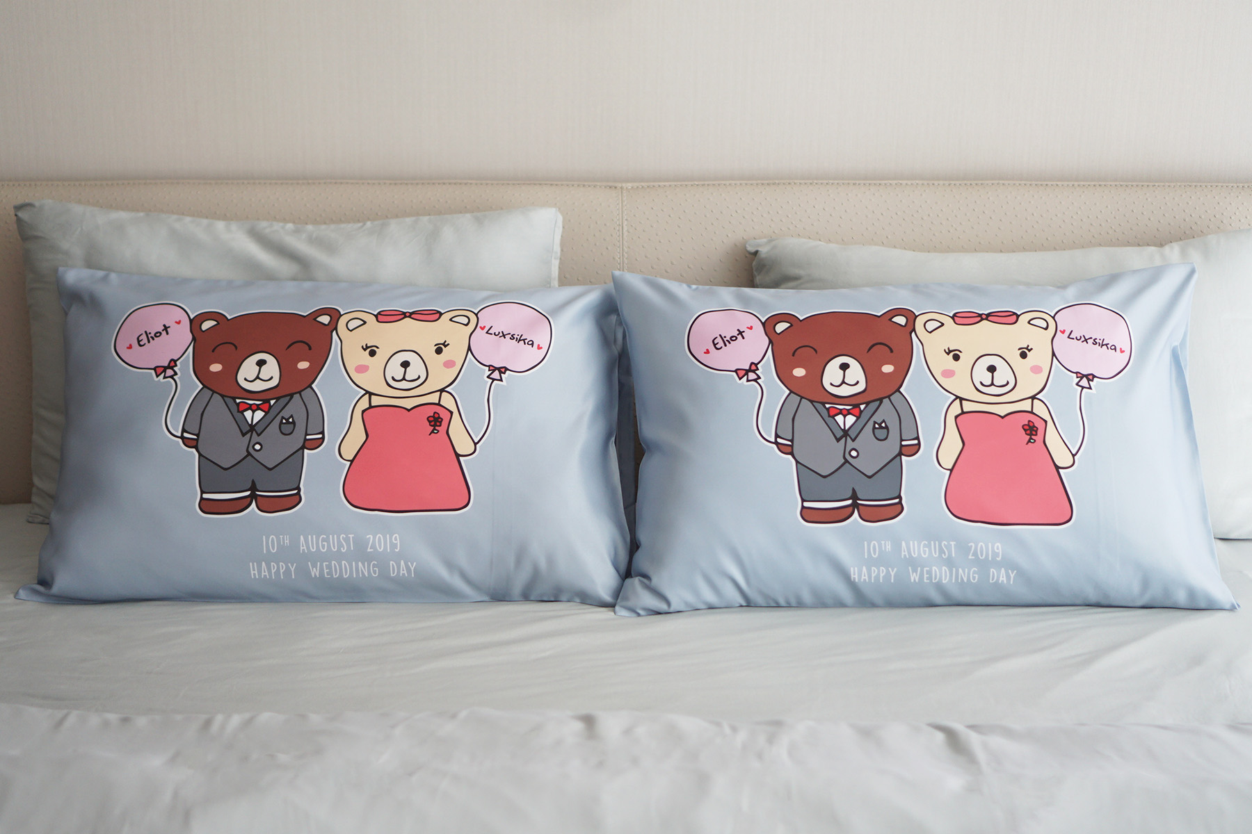 ปลอกหมอนหนุนคู่ พิมพ์ลายเต็มผืน Couple Teddy - Grey