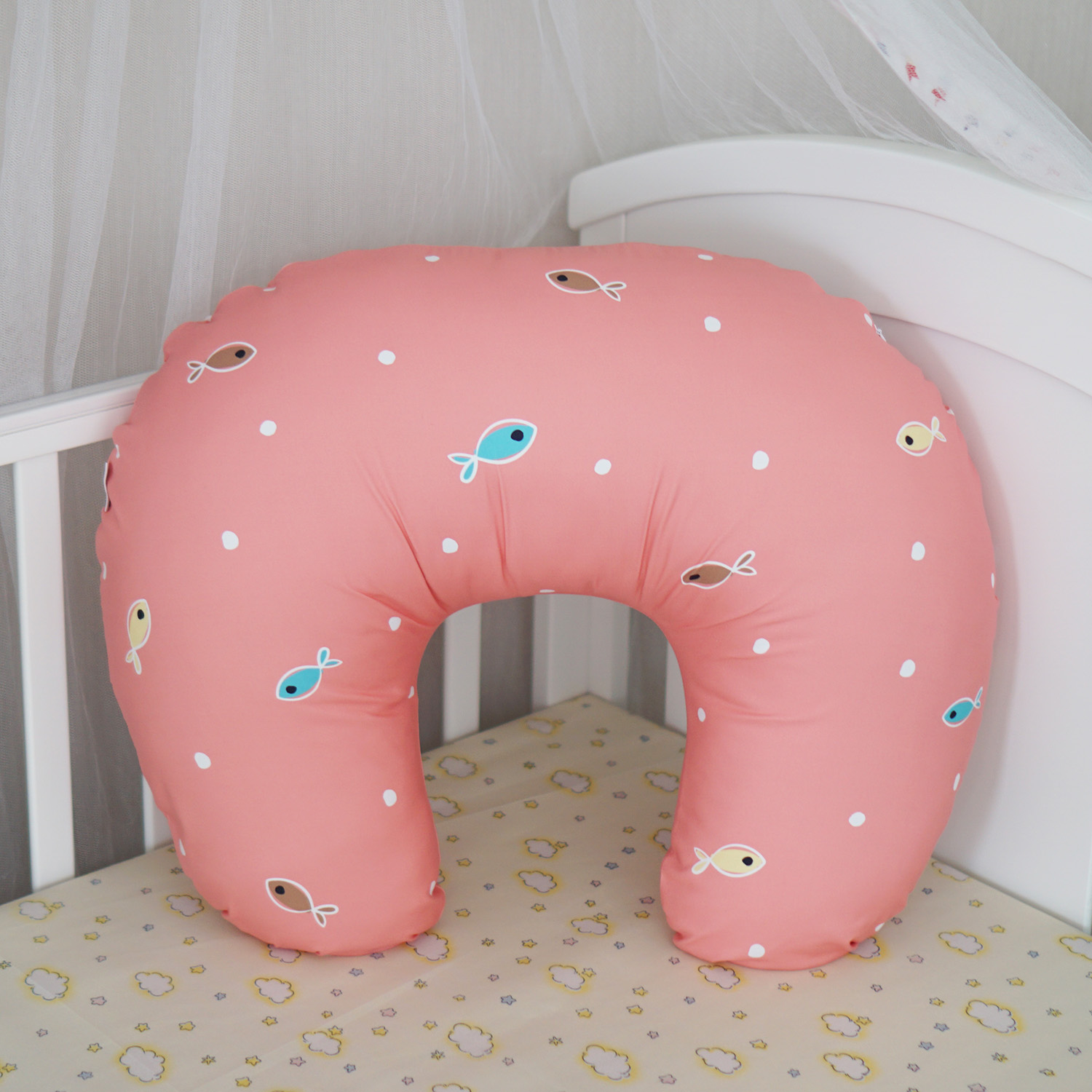 ชุดของขวัญเด็กแรกเกิด NP2 ผ้าคลุมให้นม + หมอนรองให้นม ลาย Kitten - Peach
