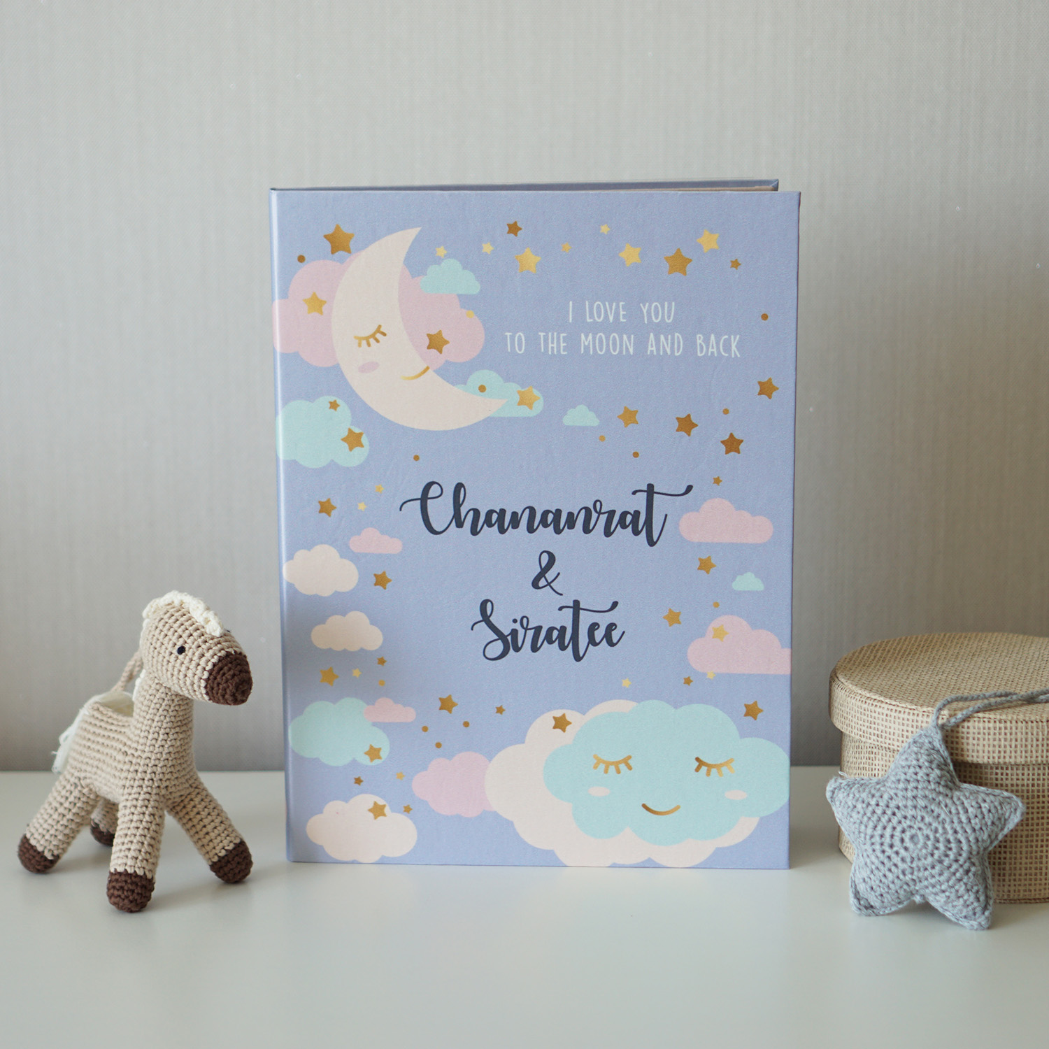 แฟ้มทะเบียนสมรส/สูติบัตร สั่งทำใส่ข้อความ ลาย Moon - Lavender