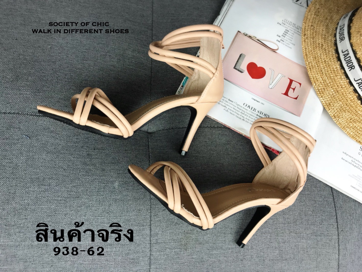 รองเท้าส้นสูงสายไขว้แต่งซิปหลัง (สีดำ)