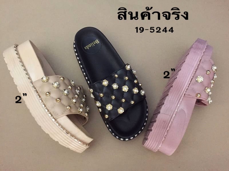 รองเท้าแตะสวมแต่งอะไหล่เพชร (สีชมพู)