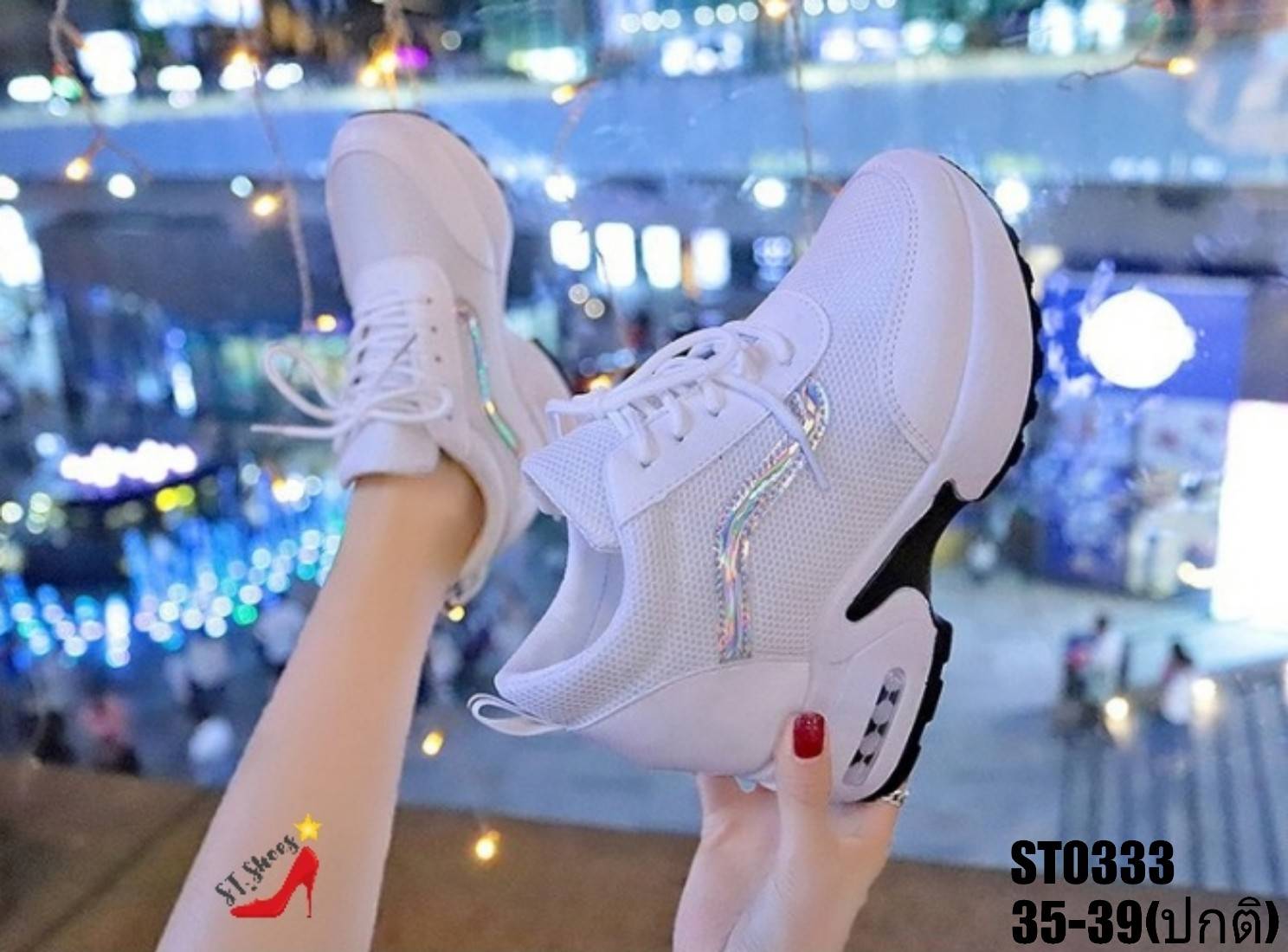 รองเท้าผ้าใบเสริมส้นแต่งแถบสไตล์Sport (สีดำ)