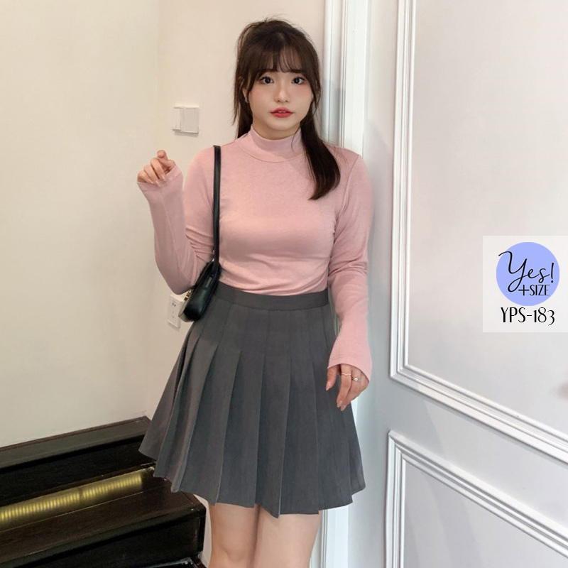 กระโปรงสาวอวบ เอวถึง 42 นิ้ว กระโปรงเทนนิส กระโปรงพลีทสั้น เอวสูง อัดจีบรอบตัว สีเทา/ดำ YPS-183