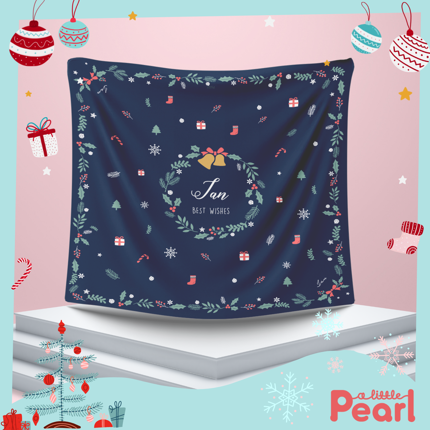 ผ้าพันคอ ลาย Christmas - Navy