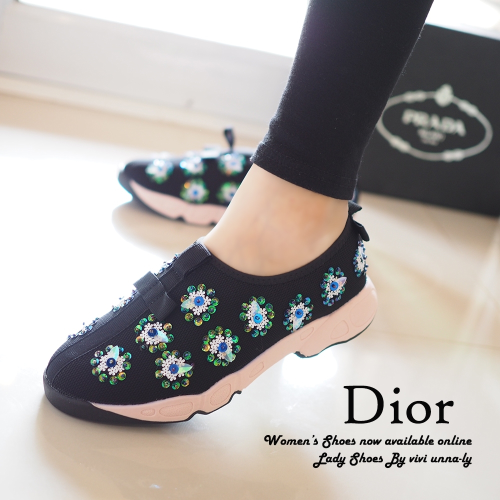 พร้อมส่ง : รองเท้า Dior Fusion Sneakers สีดำดอกเขียว (งานAAA)