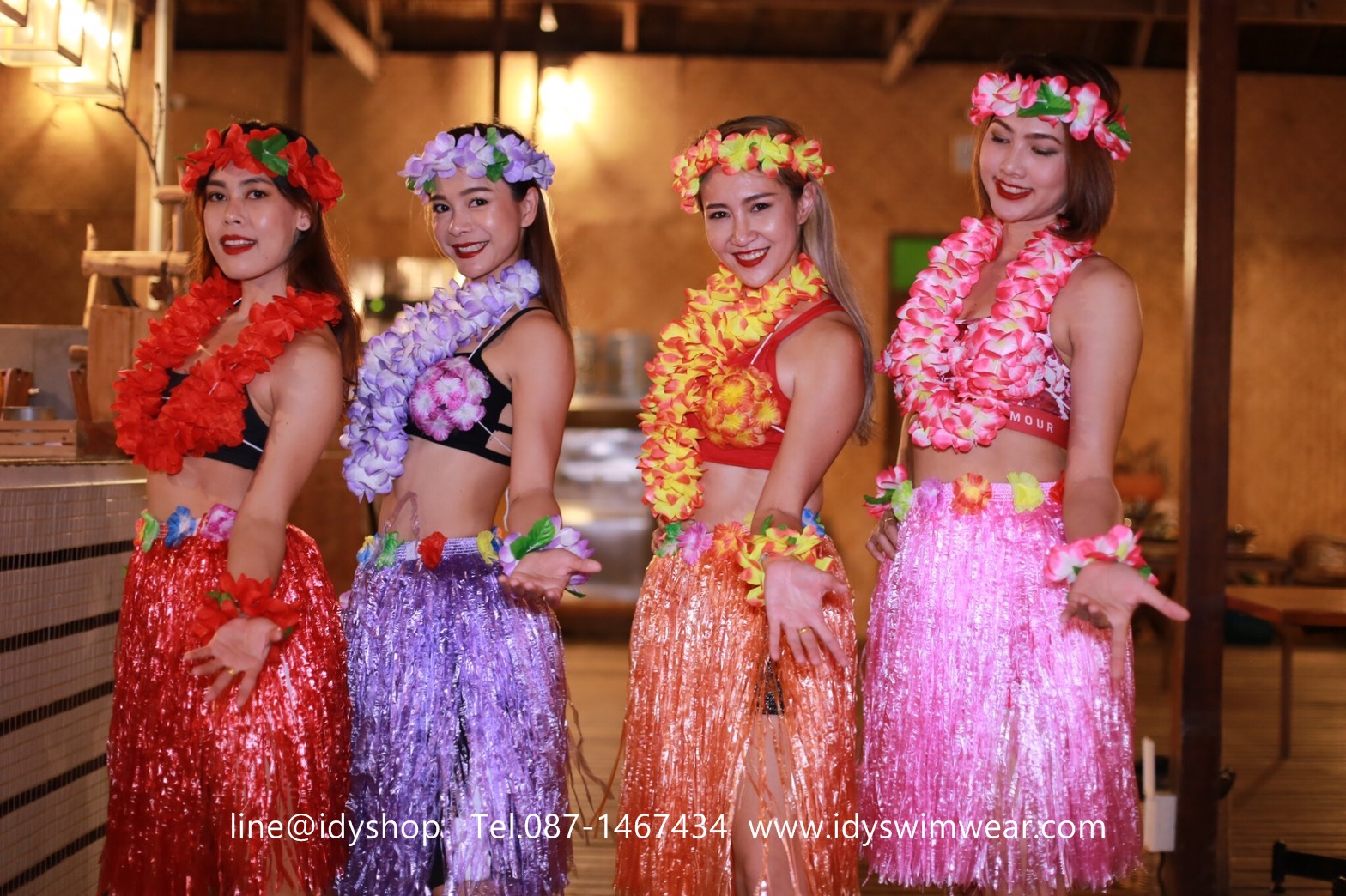 แบบที่ 1ขนาดยาว 60 cm สีชมพู กระโปรงเชือกฟาง Hawaii กระโปรงฮาวาย อย่างเดียว อย่างหนา