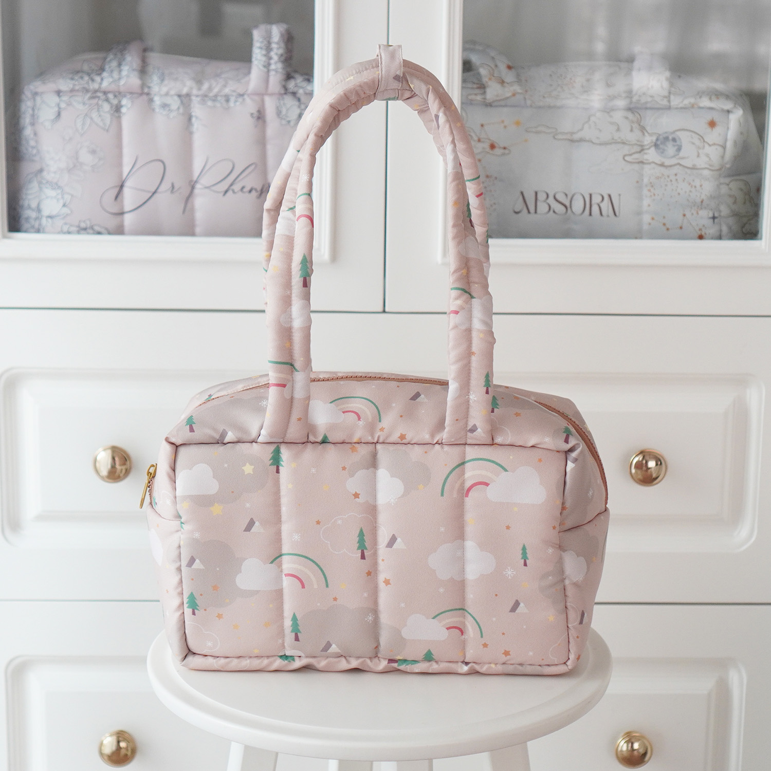 Fluffy Bowling Bag กระเป๋านุ่มนิ่ม ทรง Bowling สั่งทำใส่ข้อความ ลาย Woodland - Brown