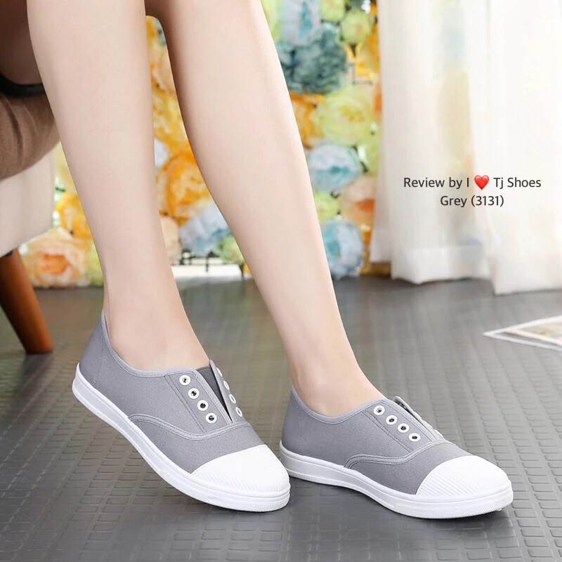 รองเท้าผ้าใบสวมไร้เชือก (สีเทา)