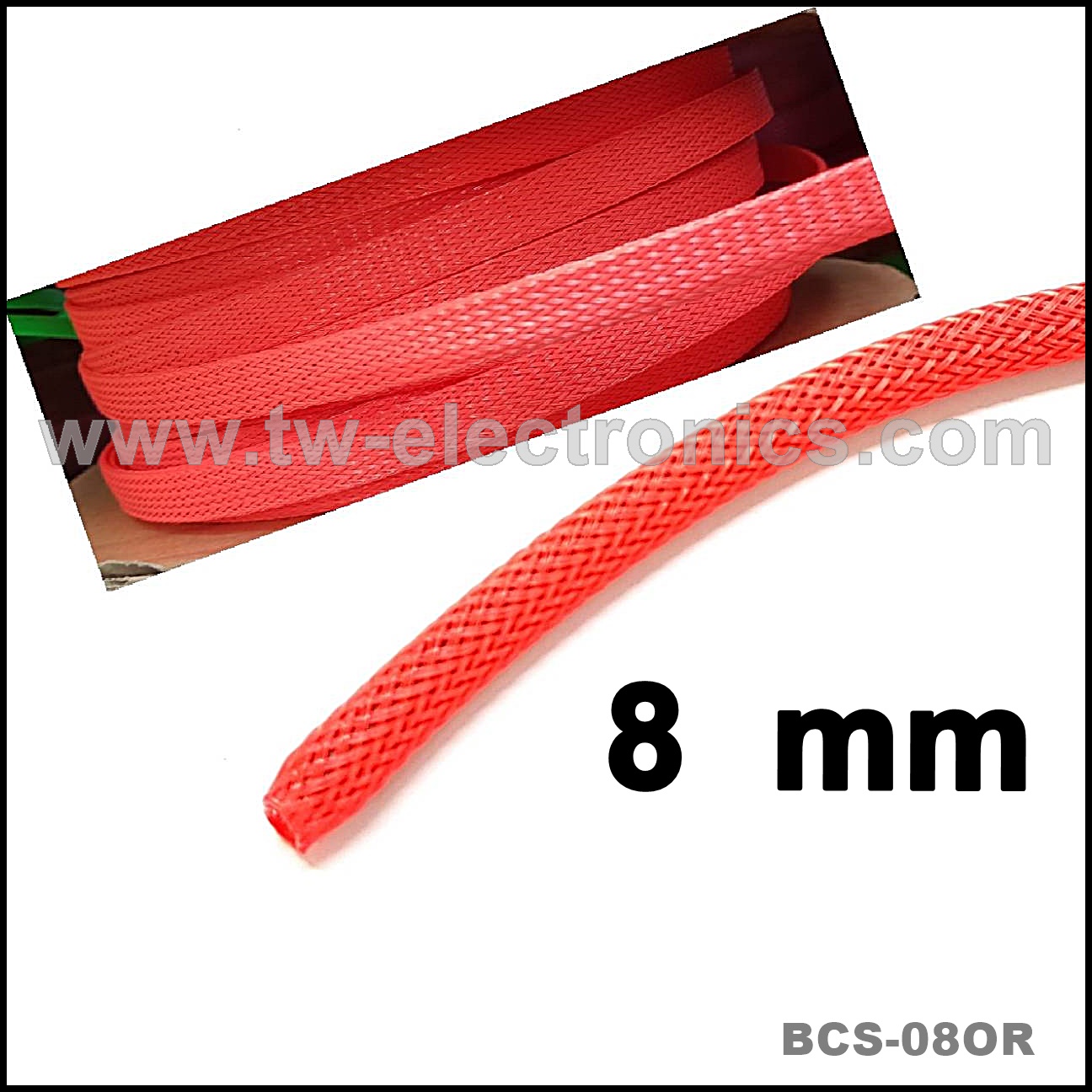 สายถัก 8 mm (สีส้ม) / BCS-08OR
