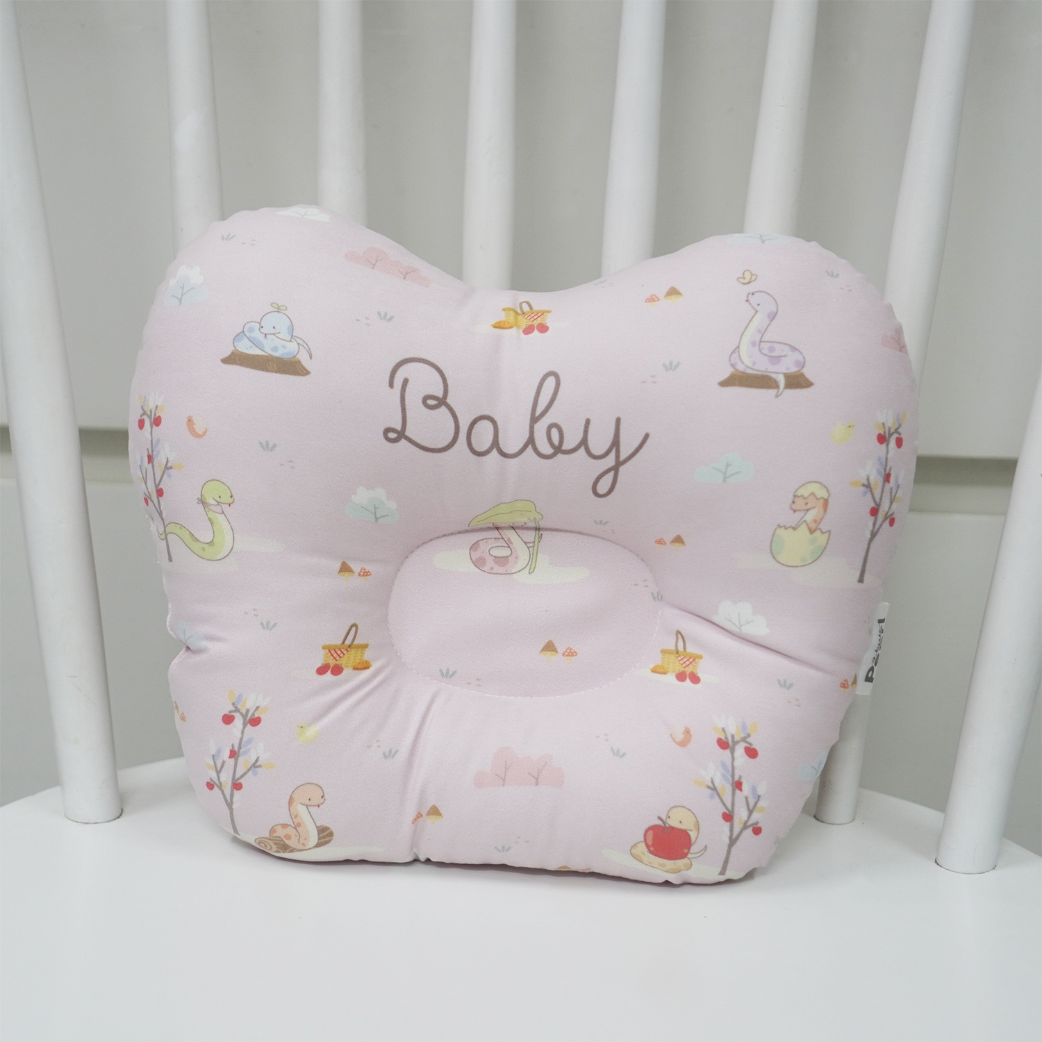 หมอนหลุม Baby Pillow แบบพร้อมส่ง ลาย Snakes in the garden - Pink