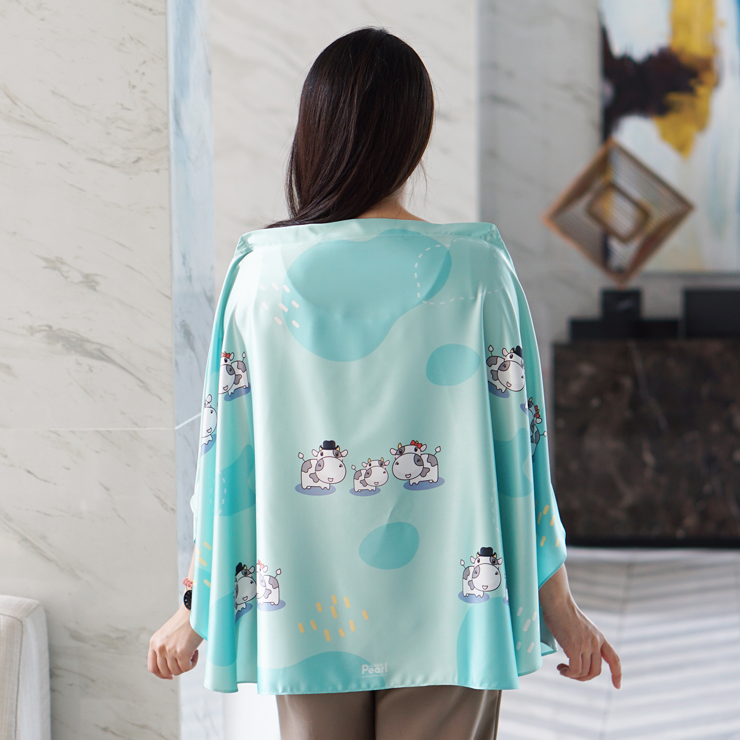 ชุดของขวัญเด็กแรกเกิด ผ้าคลุมให้นม + ผ้าห่มขนาด 75x100cm ลาย Cow1 - Mint