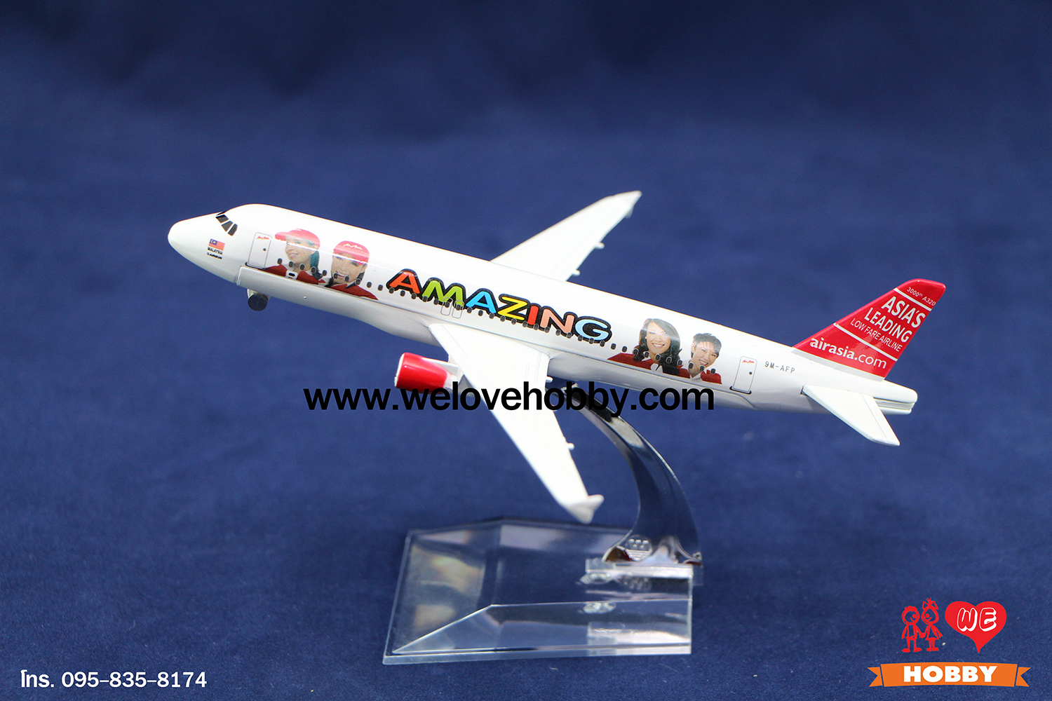 โมเดลเครื่องบิน แอร์เอเชีย Air Asia ลาย Amazing อเมซซิ่ง+แอร์โฮสเตส (Airbus A320) มาเลเซีย