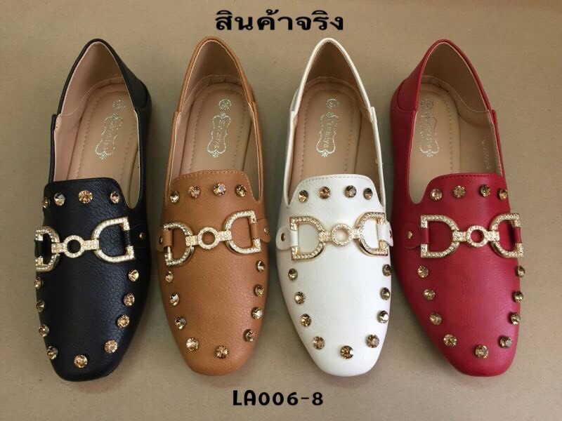 รองเท้าคัทชูนิ่มแต่งอะไหล่ (สีแดง)