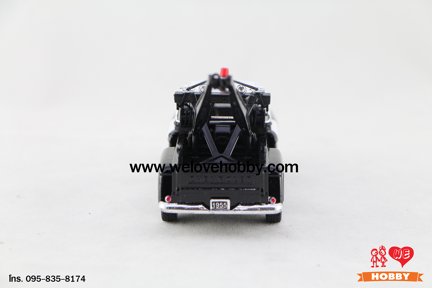 โมเดลรถตำรวจ 1955 Chevrolet Chevy Stepside Pick-Up สีดำ-ขาว Scale 1:32 มีเซตอุปกรณ์รถยก รถลาก