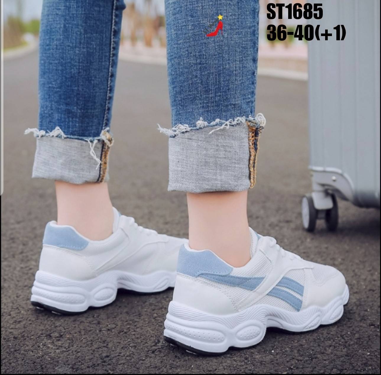 รองเท้าผ้าใบทรงSportแต่งแถบทูโทน (สีชมพู)