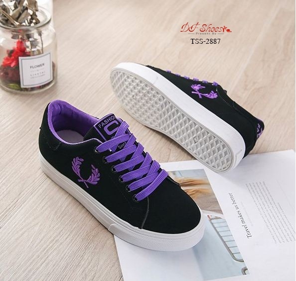 รองเท้าผ้าใบแฟั่นปักลายรวงข้าว (สีขาว)