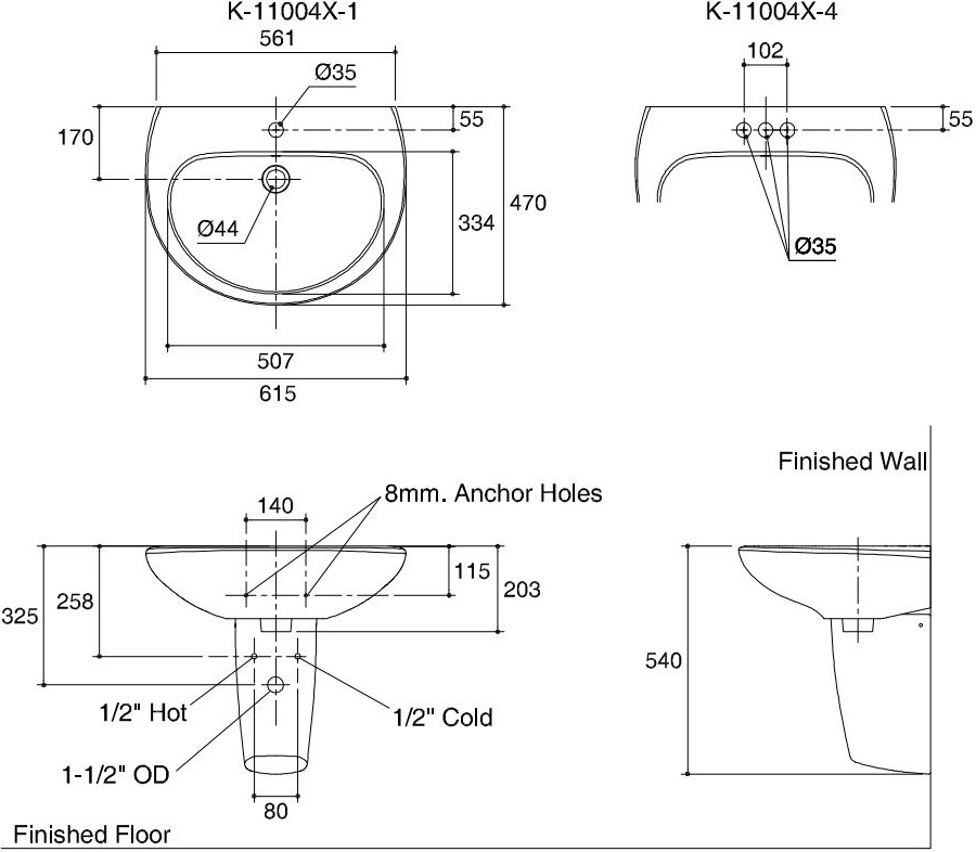 Karat K-10995X บาแกน ขารองอ่างแบบสั้น ขาว
