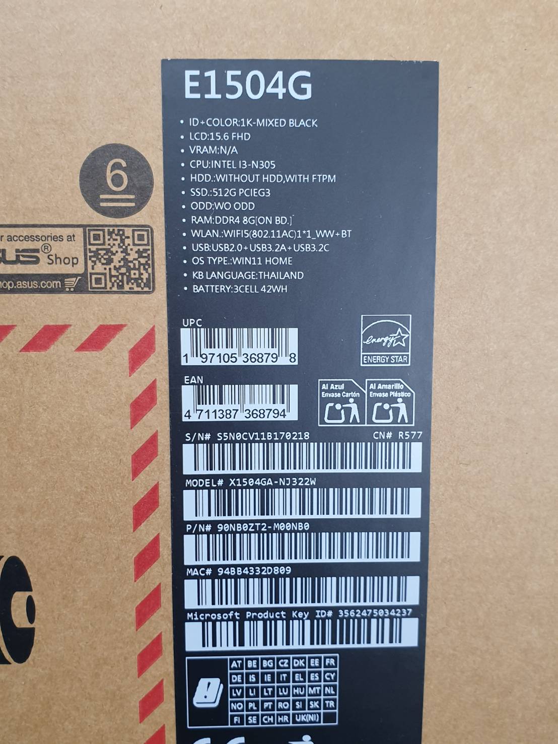 โน๊ตบุ๊ค Asus Vivibook Notebook i3 gen12 i3-N305 Ram 8GB m.2 512 ใหม่มากมีกล่องมีประกัน