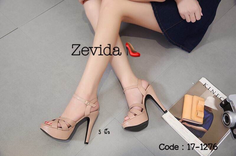 รองเท้าส้นสูงหน้าสานพียูนิ่ม (สีชมพูนู๊ด)