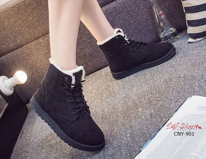 รองเท้าผ้าใบกันหนาวบุขน (สีดำ)