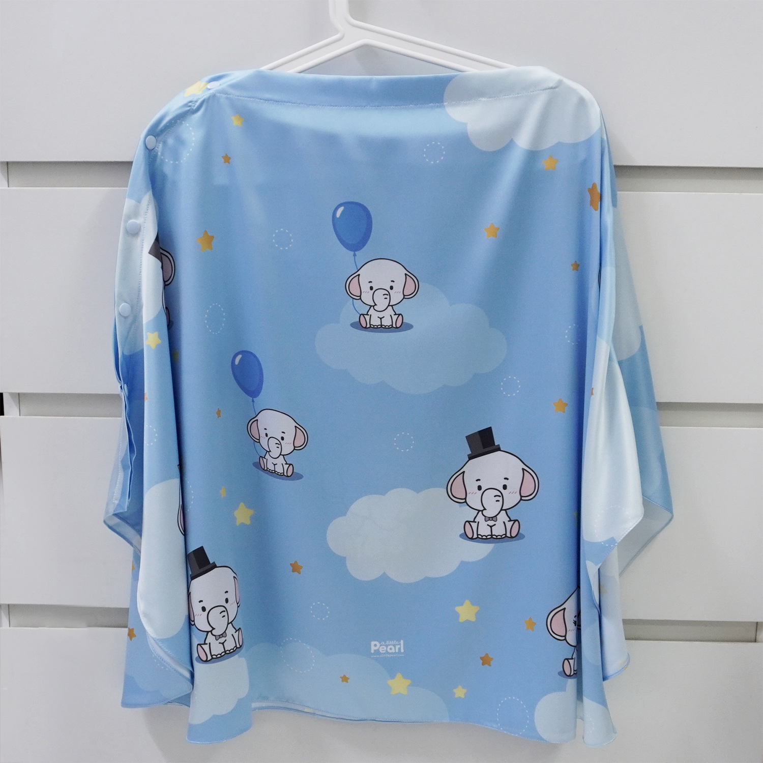 ผ้าคลุมให้นม 3in1 (รุ่นมีกระดุม ถอดโครงได้) แบบสั่งทำใส่ชื่อ ลาย Elephant - Blue
