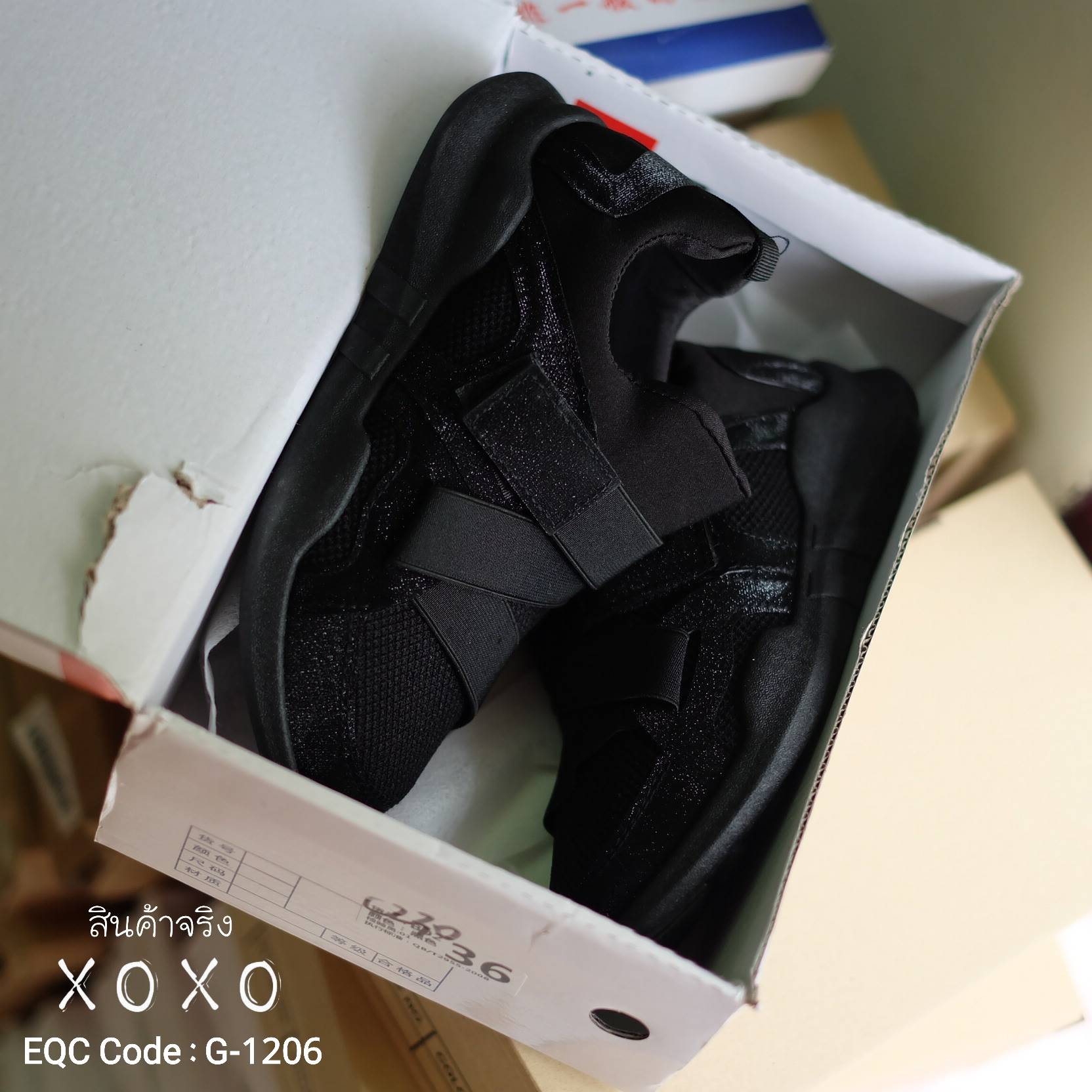 รองเท้าผ้าใบสวมทรงSportแต่งเมจิกเทป (สีขาว)