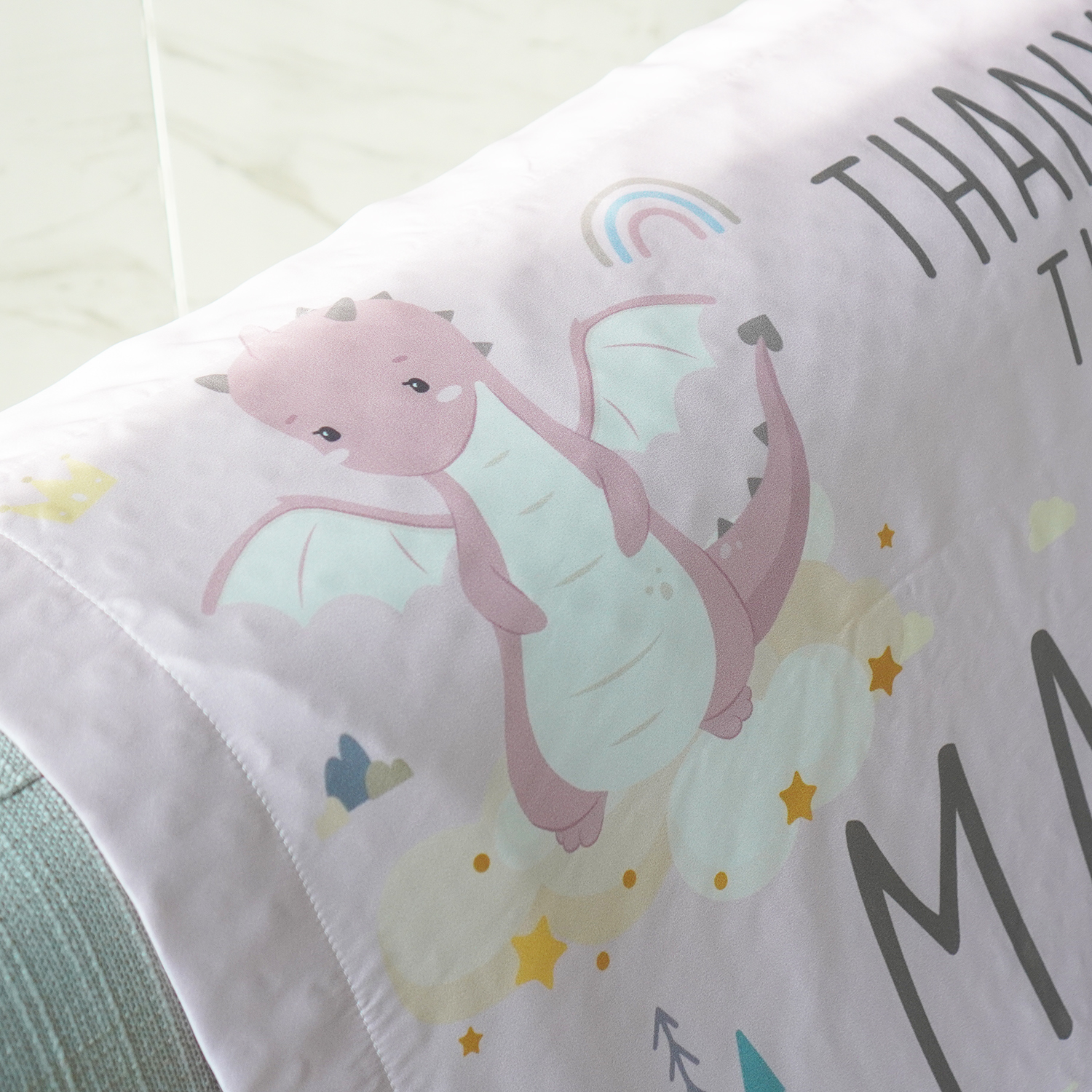 ผ้าห่มเด็ก ใส่ประวัติแรกเกิด ลาย Dragon - Pink