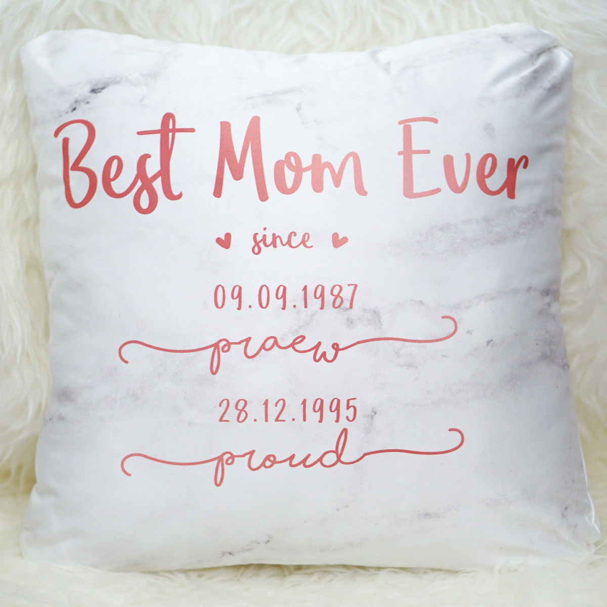 หมอนอิงสั่งทำใส่ชื่อ ลาย Marble - Best Mom Ever - Rose Gold