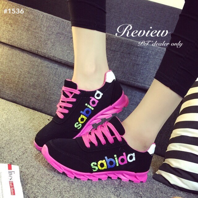 พร้อมส่ง : รองเท้าผ้าใบ Sport สกีนลาย (สีชมพู)