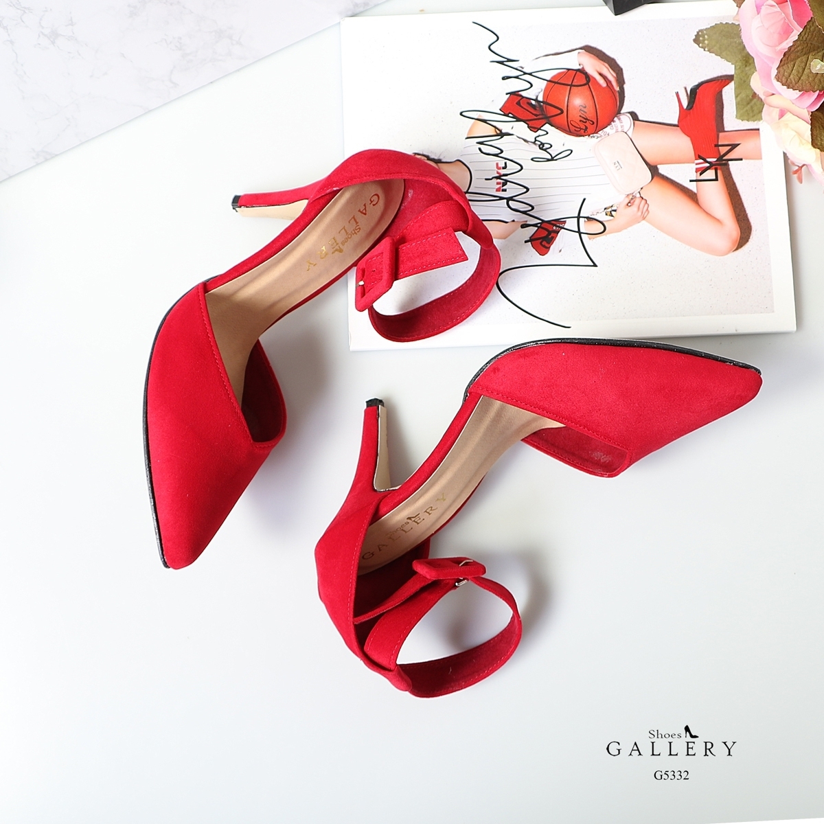 รองเท้าคัทชูส้นสูงสักหลาดรัดข้อ (สีดำ)