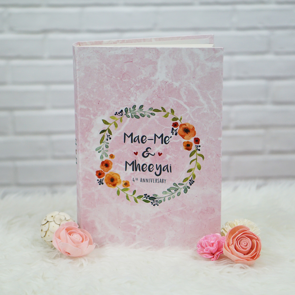 อัลบั้มสั่งทำใส่ชื่อ ลายหินอ่อนสีชมพู - Pink Marble - Watercolour Floral Frame