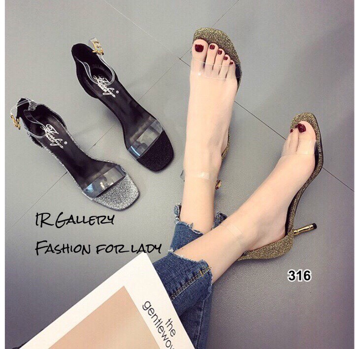 รองเท้าส้นสูงหนังกลิตเตอร์ (สีทอง)