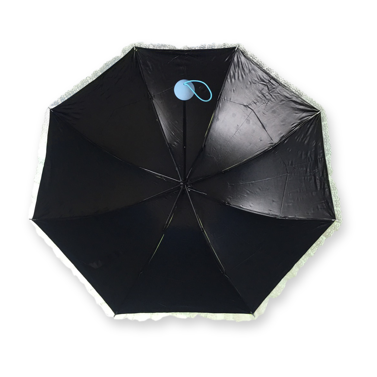 ร่มโค้งแฟชั่นลายจุดโดนแสงเปลียนสีได้ไม้มีระบายยูวีสีดำ