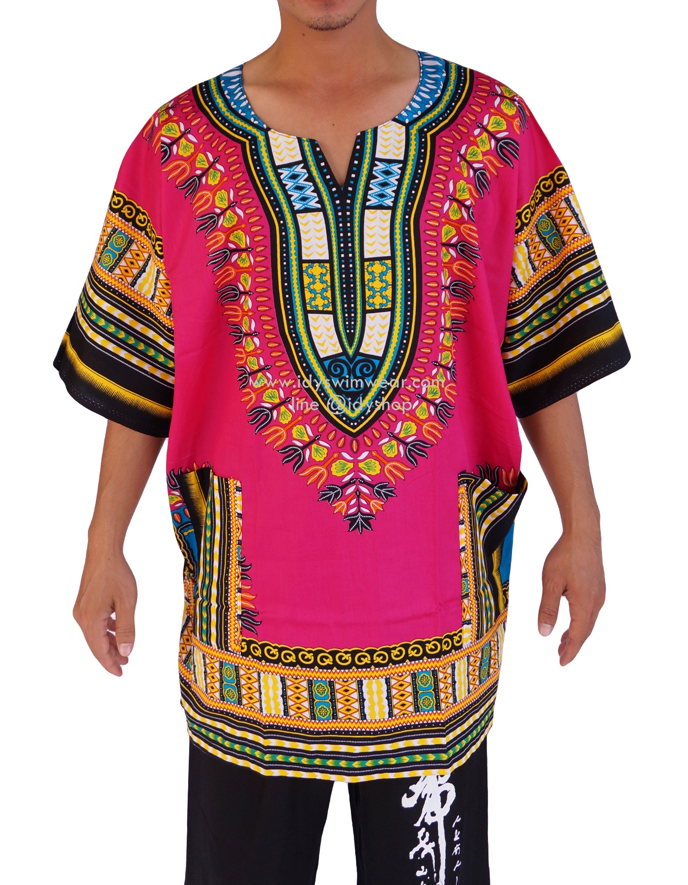 dashiki shirt เสื้อจังโก้ โบฮีเมียน เสื้อชนเผ่า เสื้อแอฟริกา เสื้อวินเทจ ผ้าcotton สี ชมพู