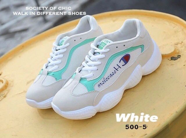 รองเท้าผ้าใบทรง Sportแต่งลายแฟชั่นพาสเทล (สีเขียว)