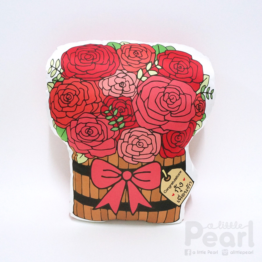 หมอนช่อกุหลาบในถังไม้ Rose Wooden Bucket