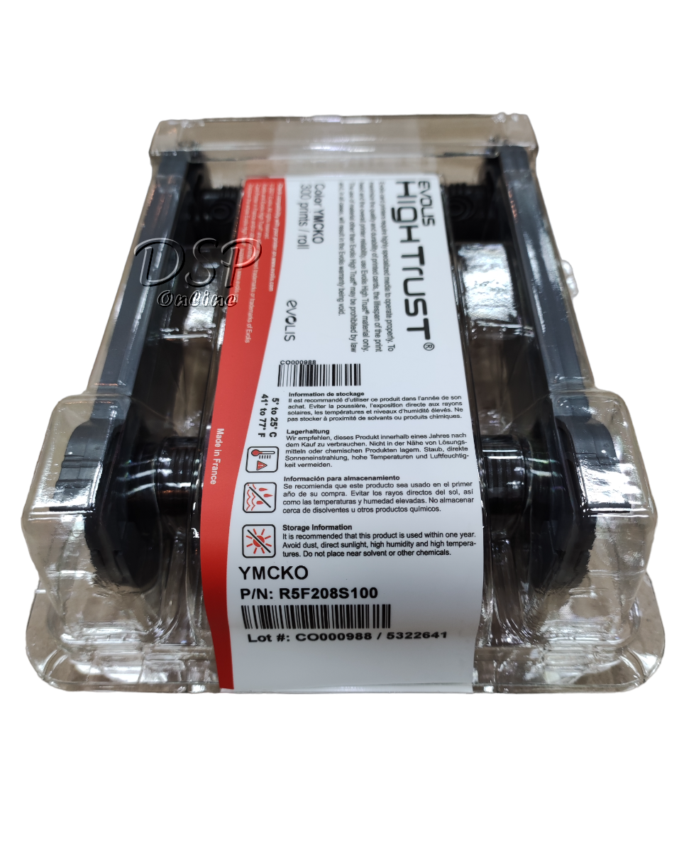 ขายถูก หมึกสี Color YMCKO Ribbon (300 Cards/Roll) สำหรับเครื่องพิมพ์บัตร Evolis Primacy2 (PN:R5F008SAA)