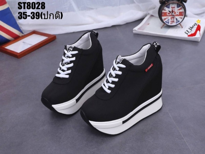 รองเท้าผ้าใบเสริมส้นแบบเรียบ (สีดำ)