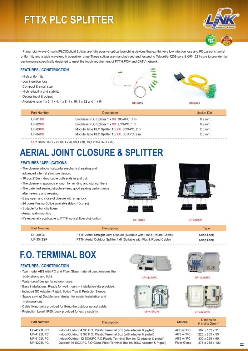 ขายถูก LINK UF-4225UPC OUTDOOR 16 SC/UPC F.O. GLASS FIBER TERMINAL BOX