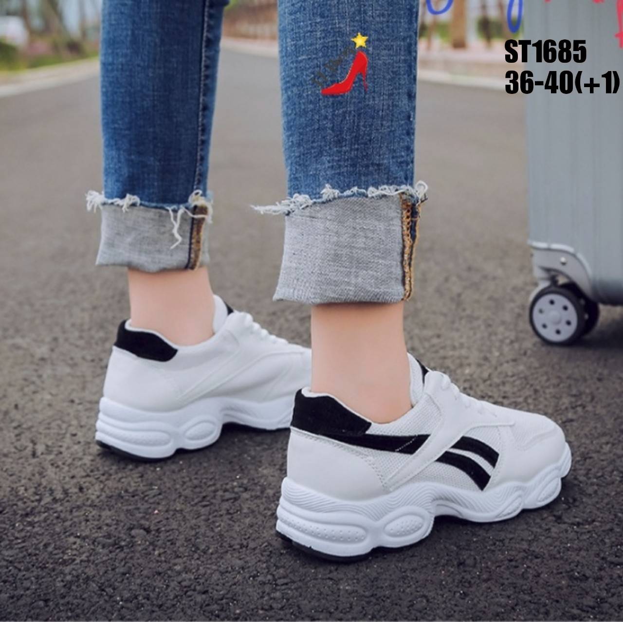 รองเท้าผ้าใบทรงSportแต่งแถบทูโทน (สีชมพู)