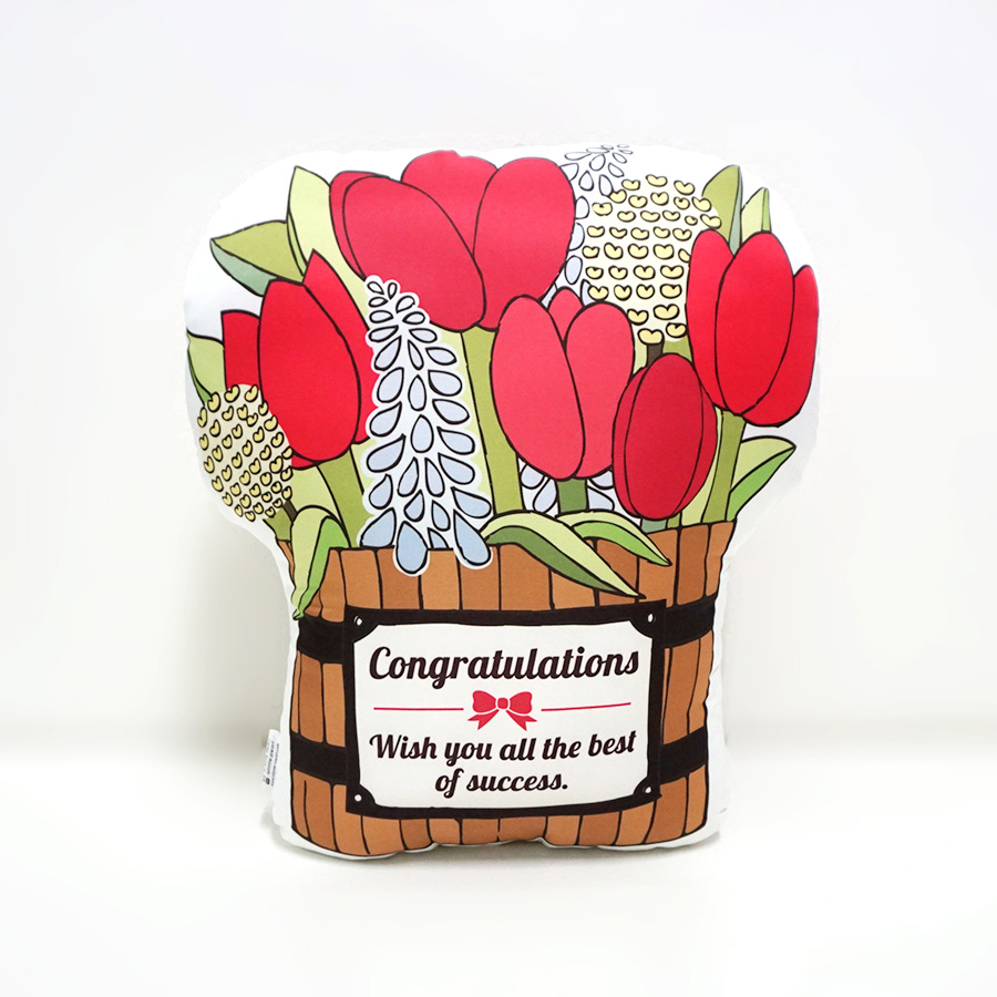 หมอนของขวัญรับปริญญา แบบพร้อมส่ง - ลายกระถางไม้ Congratulations Tulip Wooden Bucket