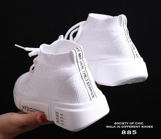 รองเท้าผ้าใบหุ้มข้อสไตล์ Off White (สีดำ)