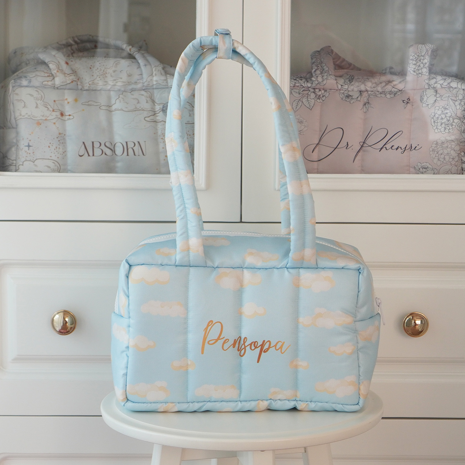 Fluffy Bowling Bag กระเป๋านุ่มนิ่ม ทรง Bowling สั่งทำใส่ข้อความ ลาย Cloud - Blue