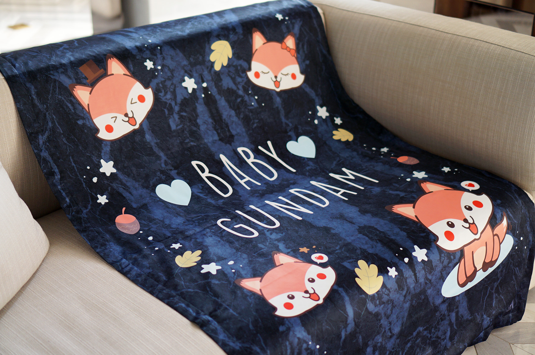 ผ้าห่มสั่งทำใส่ชื่อ ลายหินอ่อนสีกรม - Fox