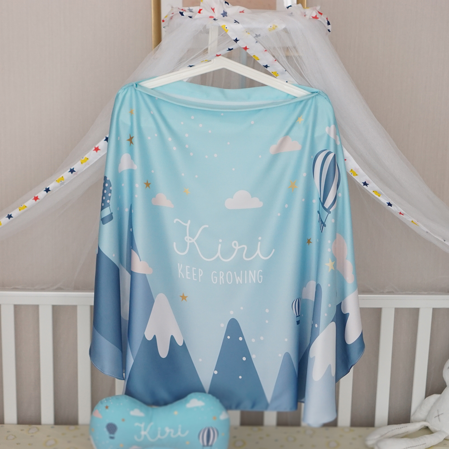 ผ้าคลุมให้นม สั่งทำใส่ชือ ลายภูเขา Mountain - Blue
