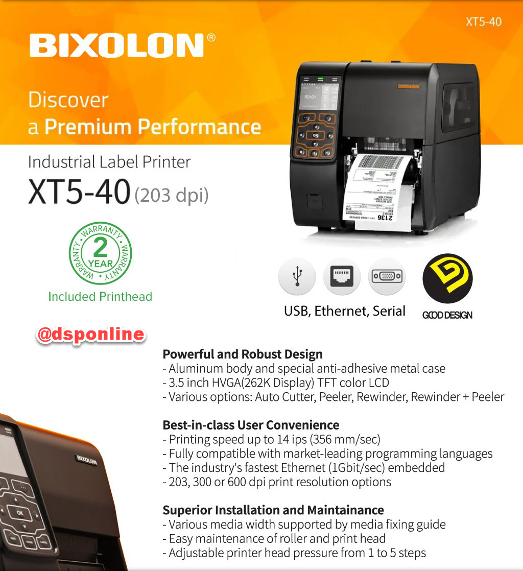 ขายถูก BIXOLON #XT5-40 Thermal Transfer Industrial Label Printer (203 DPI) เครื่องปริ้นฉลาก บาร์โค้ด อุตสาหกรรม สำหรับงานหนัก