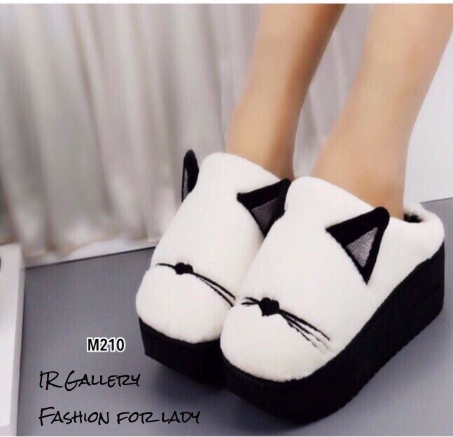 รองเท้าแตะ Slipper ลายแมว (สีขาว)