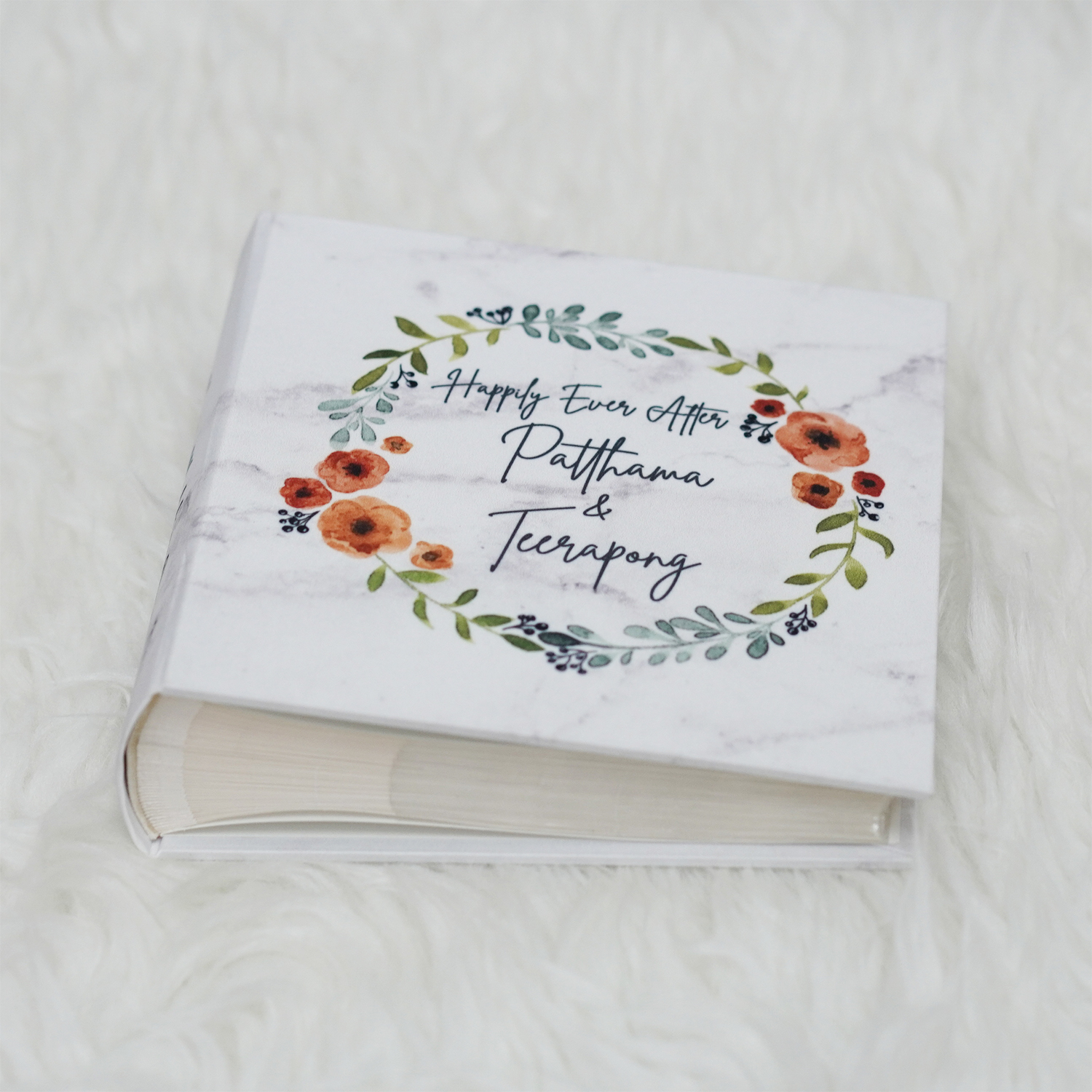 อัลบั้มสั่งทำใส่ชื่อ ลายหินอ่อน - Marble - Watercolour Floral Frame