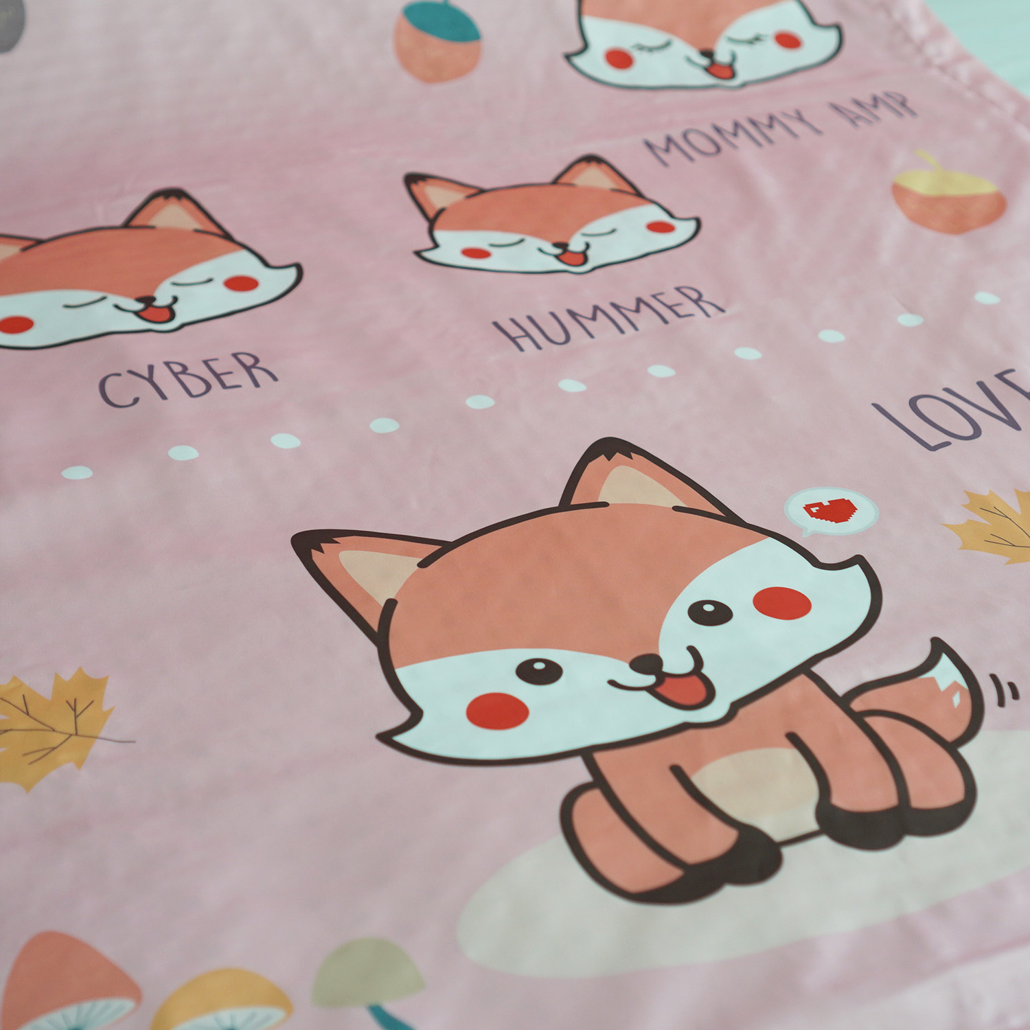 ผ้าห่มเด็ก สั่งทำใส่ชื่อ ลาย Fox - Pink