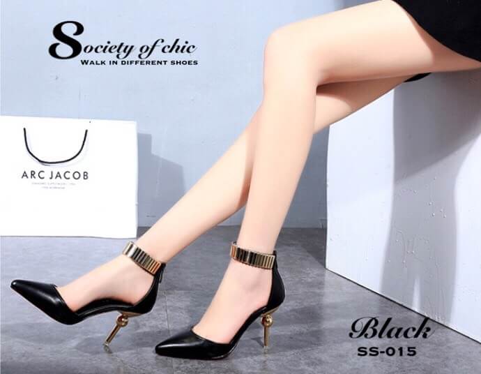 รองเท้าส้นเข็มแต่งทอง (สีชมพู)